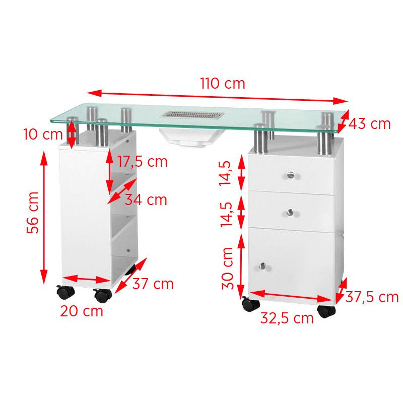 Glazen bureau met stofafzuiger 013b, wit
