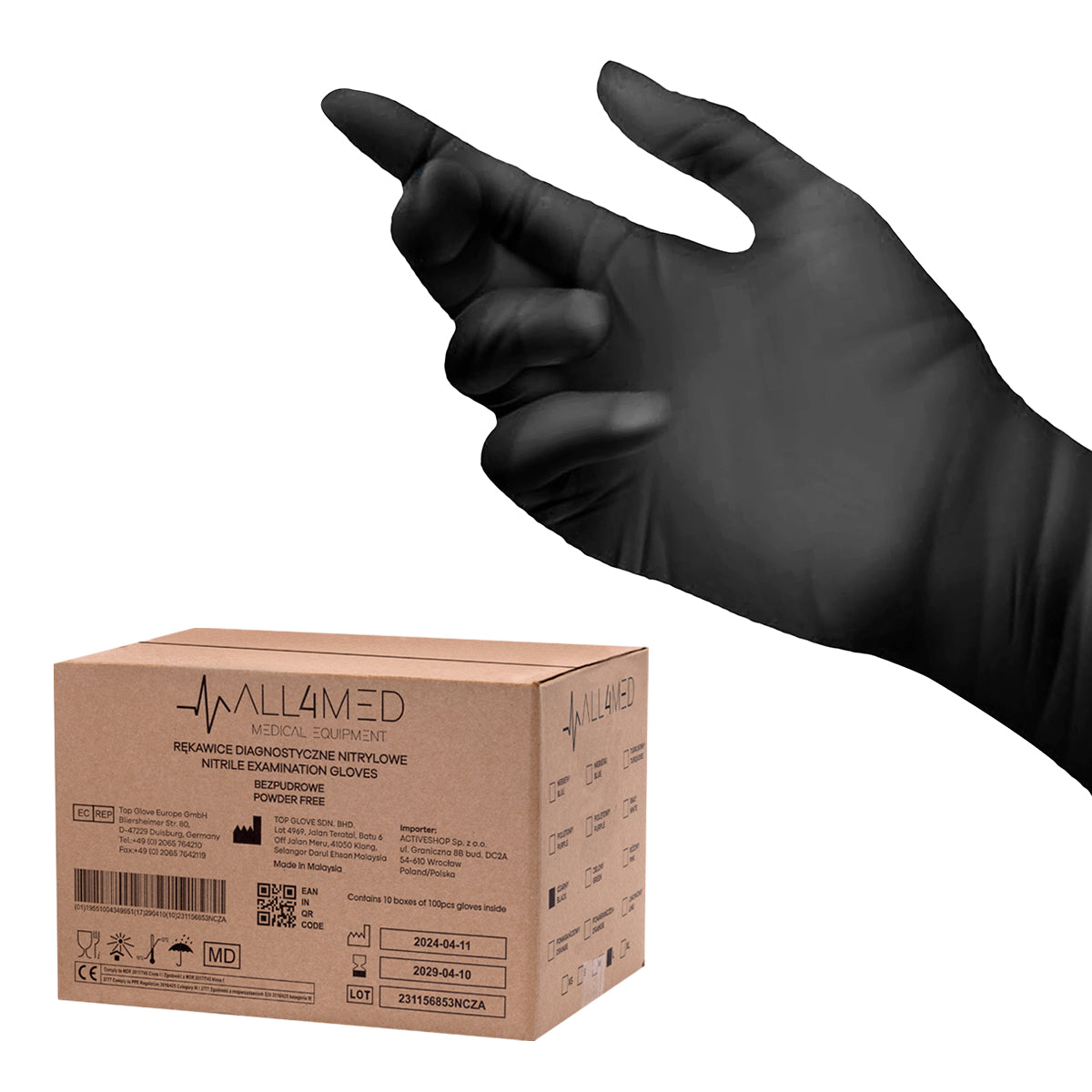 All4med wegwerp diagnostische nitrilhandschoenen zwart M 10x100 stuks
