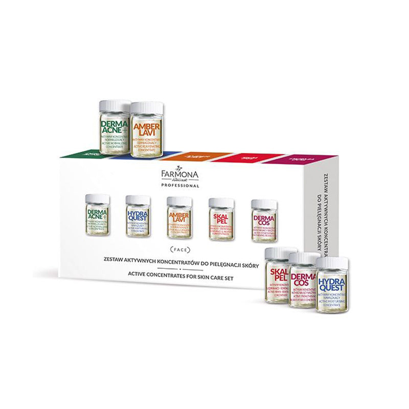 Farmona set actieve huidverzorgingsconcentraten (derma acne + * 2, hydra quest * 2, amber lavi * 2, scalpel * 2, dermacos * 2) 10x5ml