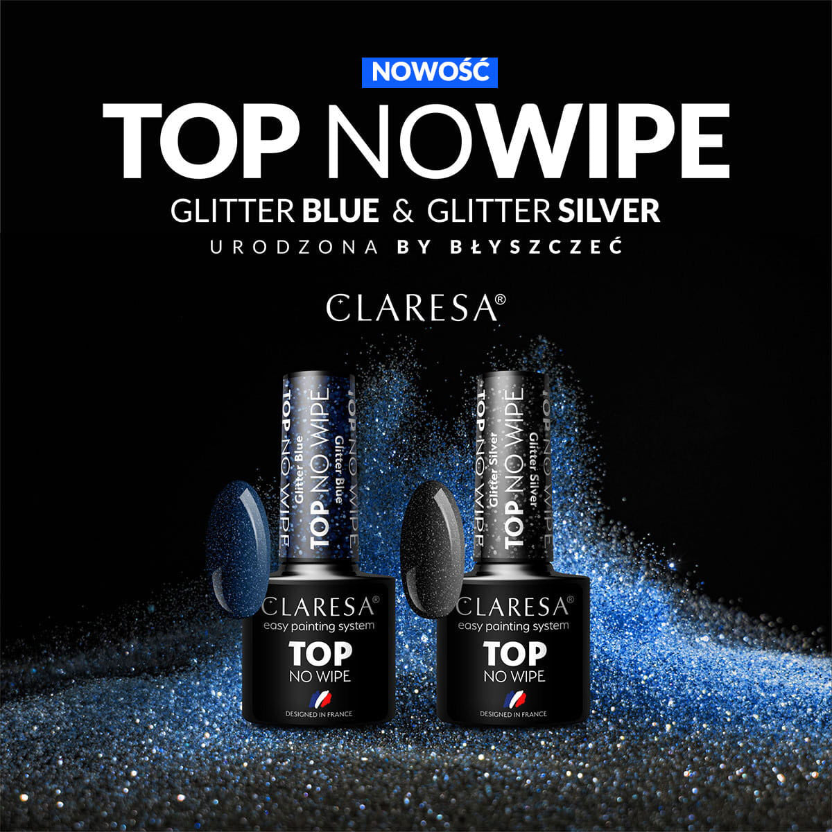 CLARESA TOP Streeploos 5G GLITTER BLAUW
