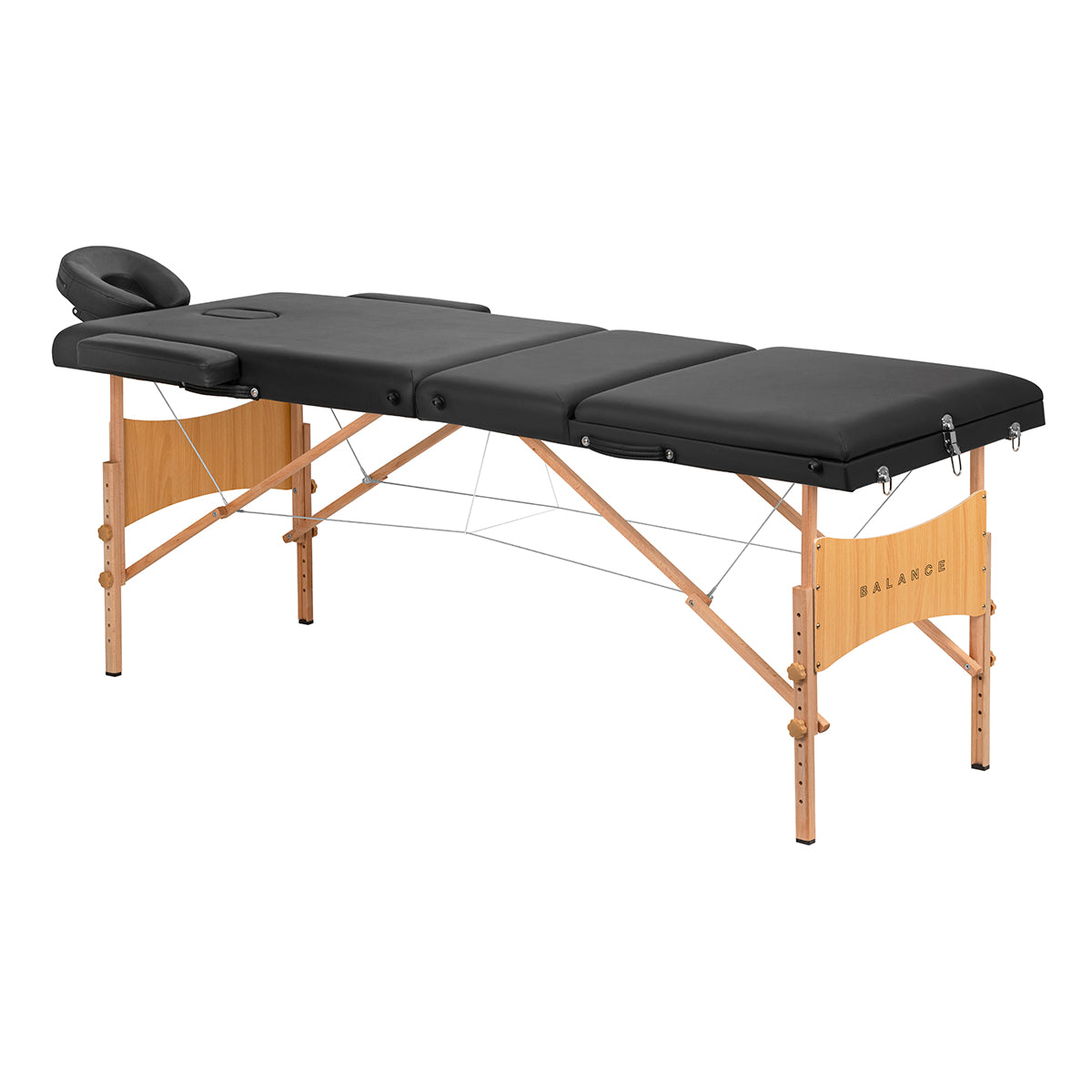 BALANCE wooden opvouwbare massagetafel 3 segment 190x70 zwart