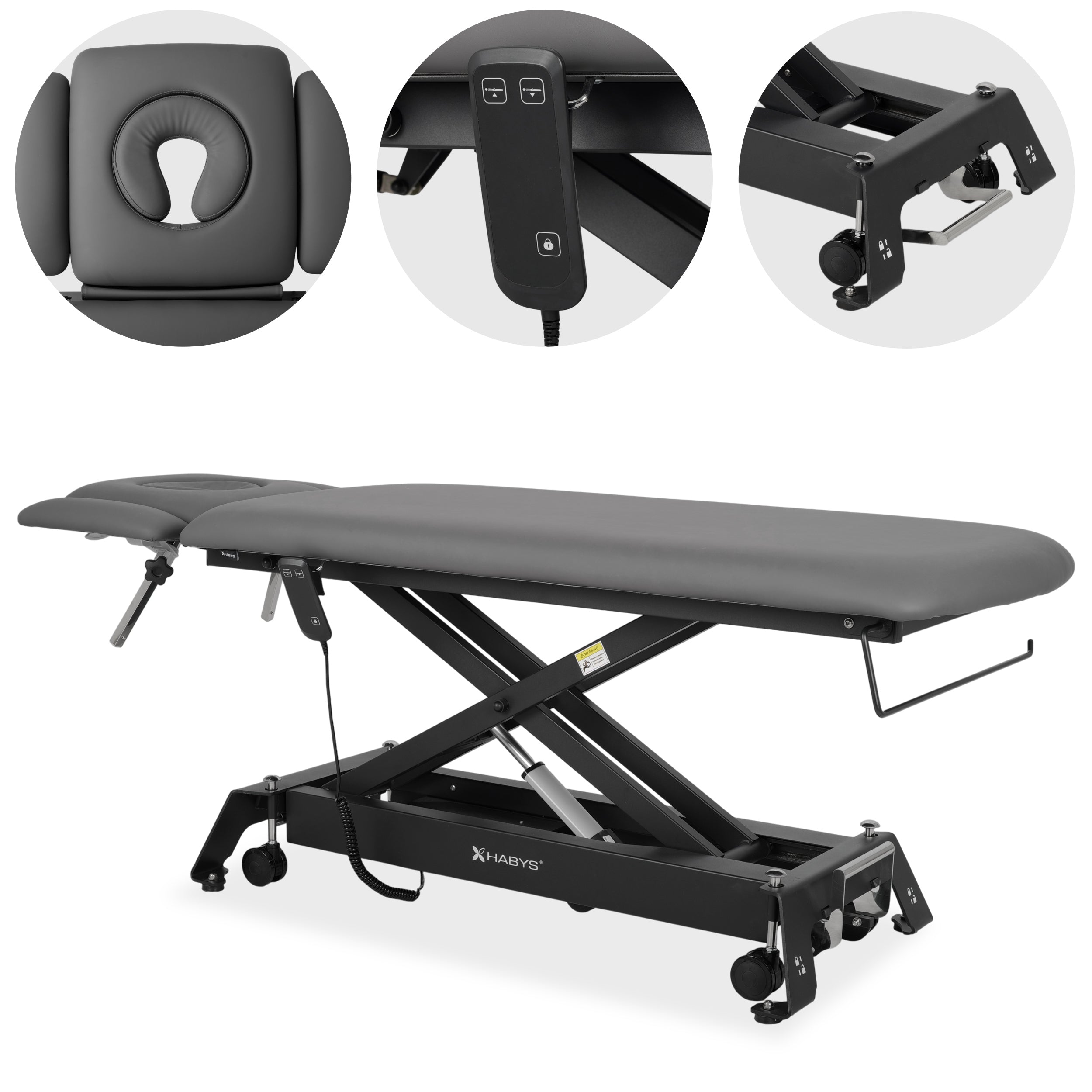 Evero Cross X4 ERGO therapy table, electric height adjustment with hand remote control, ERGO cushion, Touch Core k322 gray