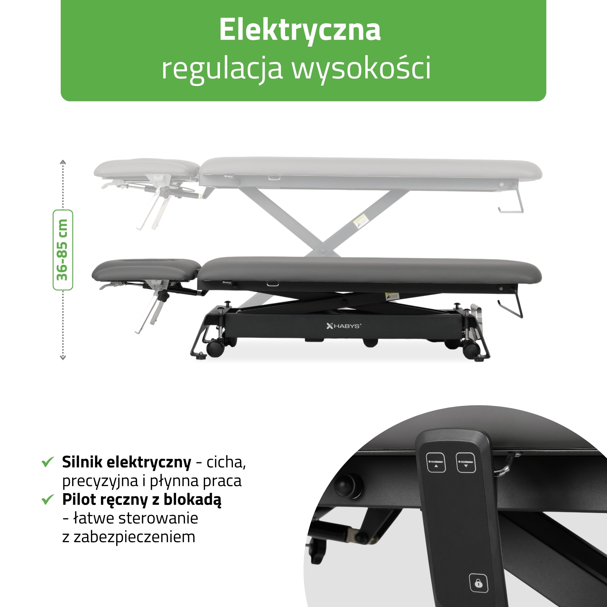 Evero Cross X4 ERGO therapy table, electric height adjustment with hand remote control, ERGO cushion, Touch Core k322 gray