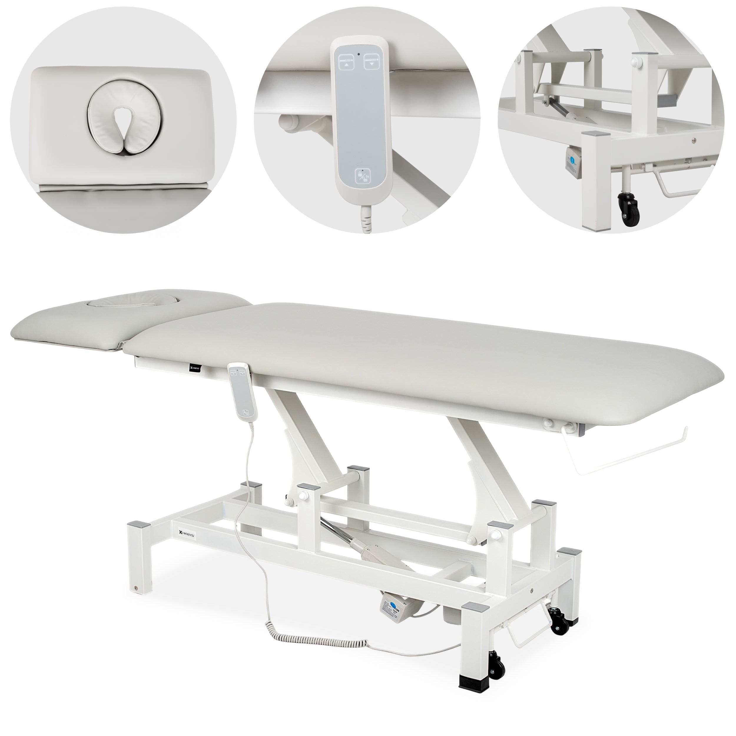 Fortis 2 ERGO treatment table, electric height adjustment with hand remote control, ERGO cushion, k729 light gray