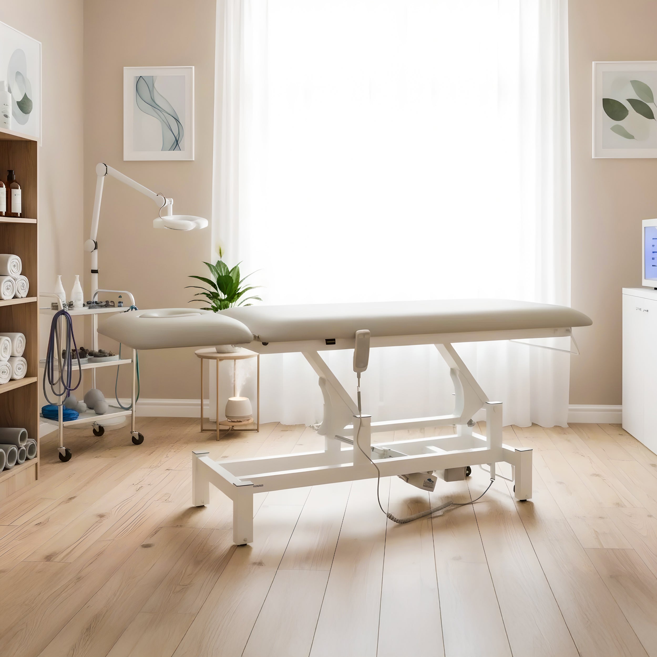 Fortis 2 ERGO treatment table, electric height adjustment with hand remote control, ERGO cushion, k729 light gray