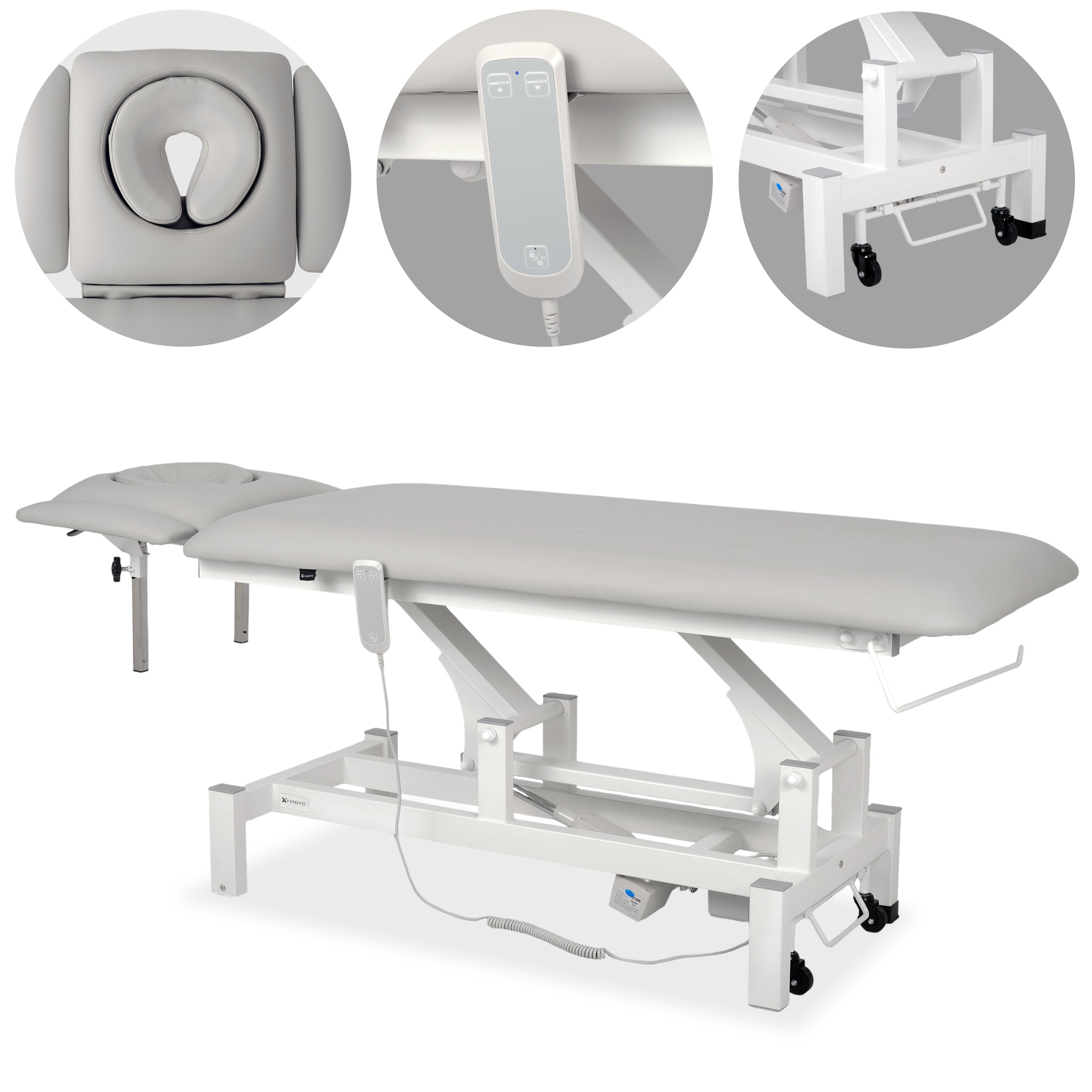 Fortis 4 ERGO treatment table, electric height adjustment with hand remote control, ERGO cushion, k729 light gray