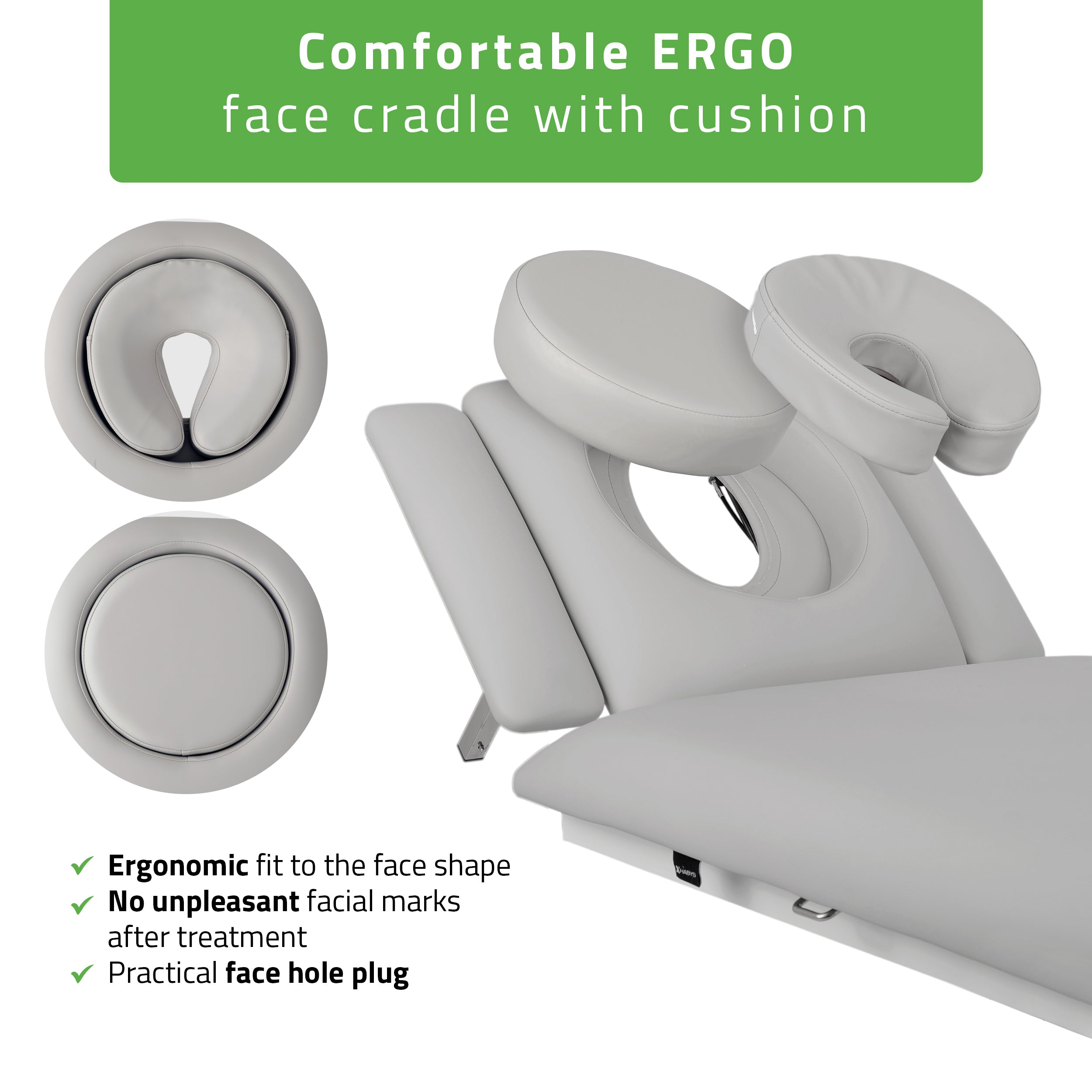 Fortis 4 ERGO treatment table, electric height adjustment with hand remote control, ERGO cushion, k729 light gray
