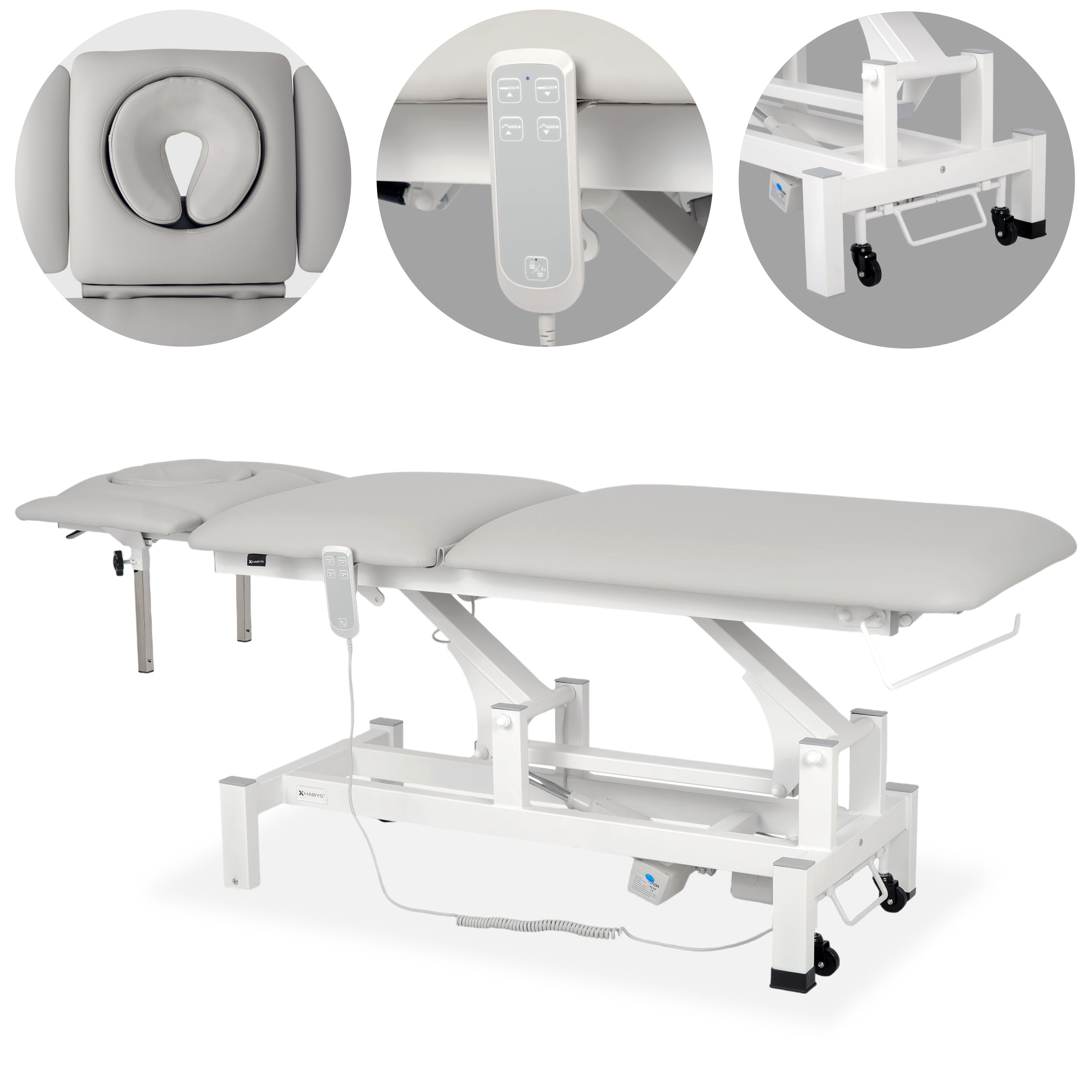 Fortis 5 ERGO treatment table, electric height adjustment with hand remote control, ERGO cushion, k729 light gray