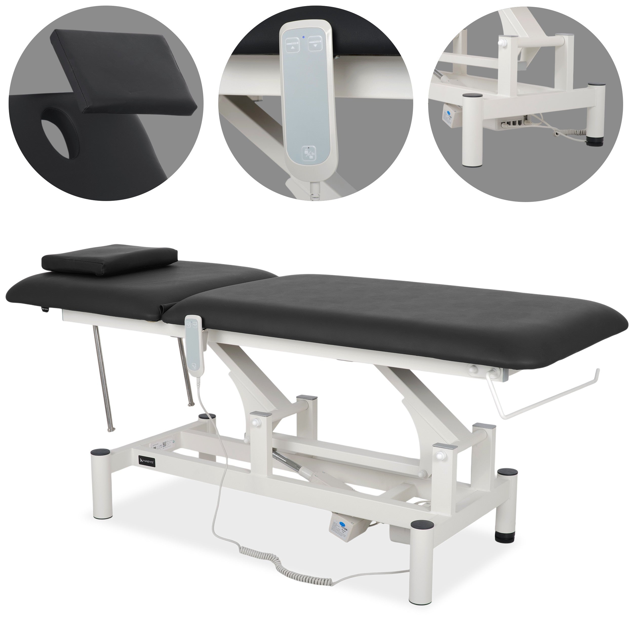 Optima therapy table, electric height adjustment with hand remote – Satin Comfort k715 black