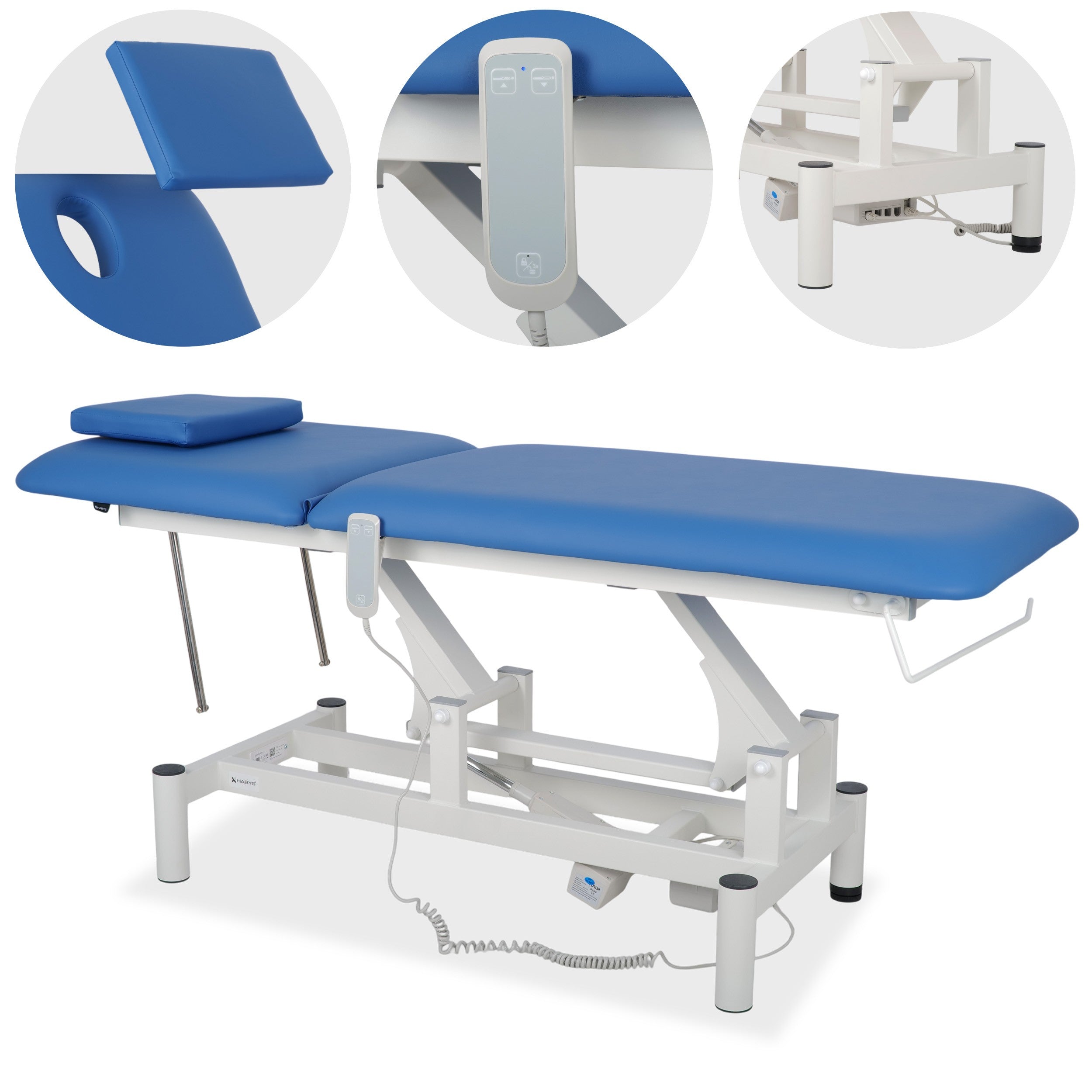 Optima therapy table, electric height adjustment with hand remote – Satin Comfort k723 blue