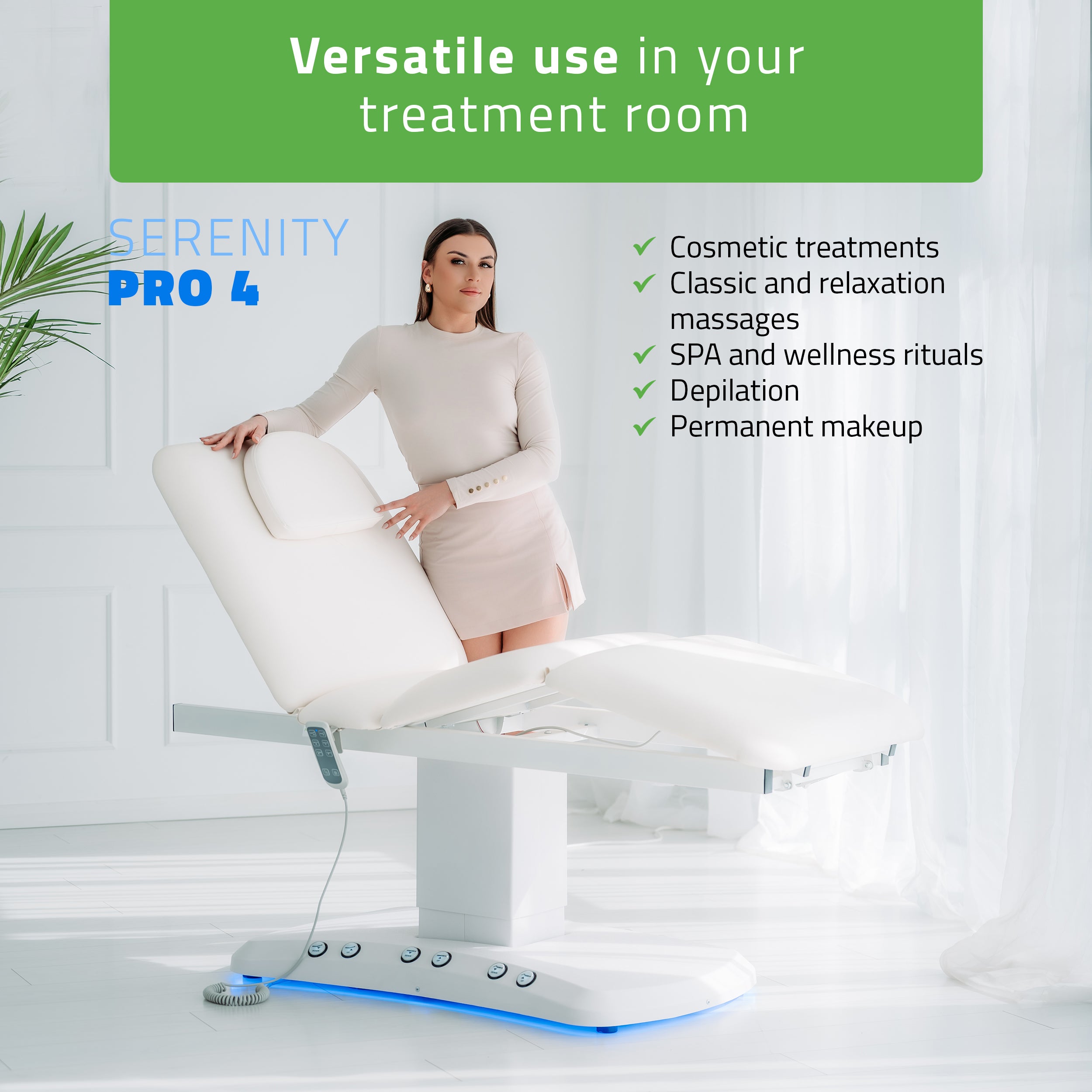 Serenity PRO 4 elektrisch verwarmde beautybank voor massage- en spabehandelingen